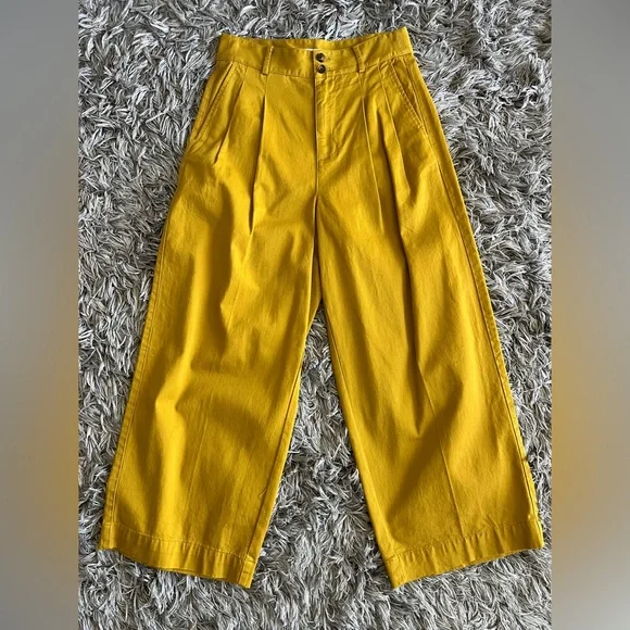 Madewell High Waist Crop Pleated Wide Leg Pants Sz 2 Golden Meadow - Picture 2 of 5